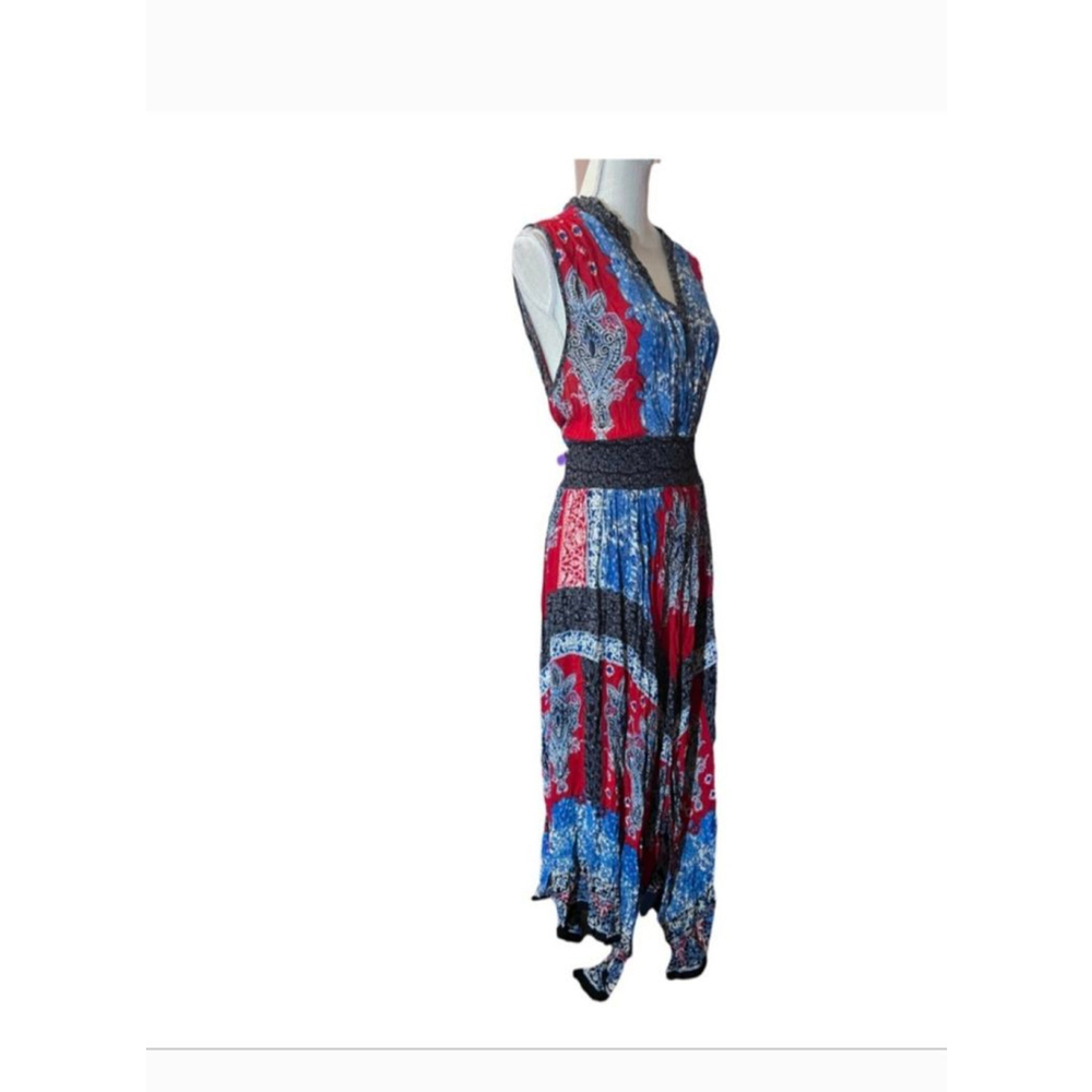 Bila Women's Maxi , XXL, Red & Blue boho nwot dansk dress stretch waist maxi - Picture 3 of 7